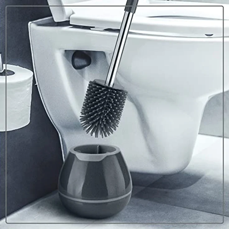 Exitoso Klobürste Silikon Antibakterielle Toilettenbürste Edelstahl Klobürstenhalter und Halter - WC Bürste Toilettenbürste Silikon Klobürste schwarz - Toilettenbürste Silikon Kopf Silikon Klobürsten – Bild 4