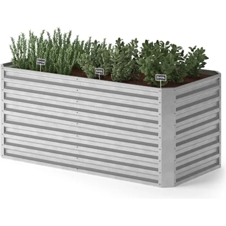 Ok-Living Hochbeet Kräuterbeet Gemüsebeet rechteckig 180x90x80cm (LxBxH) Silber Pflanzkasten Frühbeet Aufzucht Beet Garten