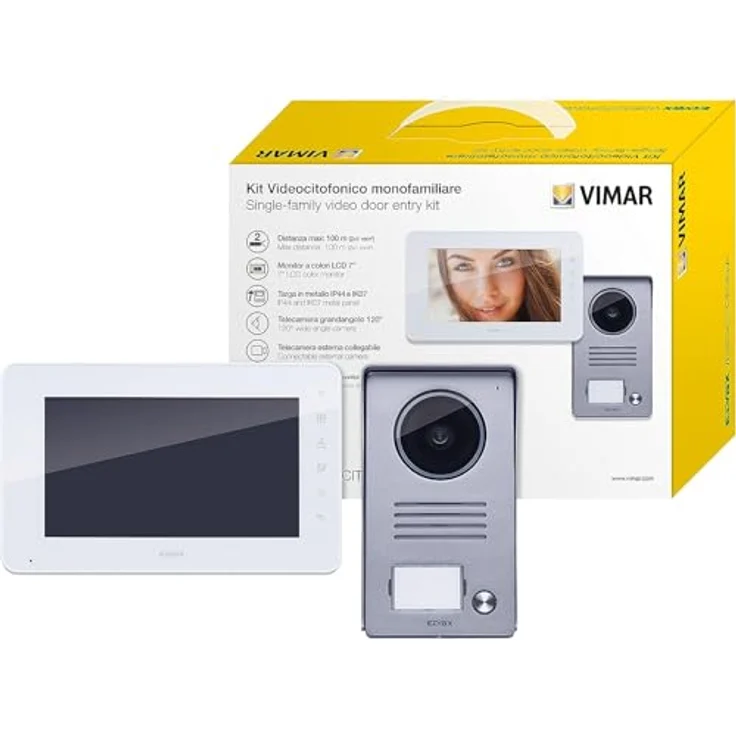 VIMAR Kit Videocitofono 7 Zoll LCD, Türsprechanlage mit Mehrsprachenunterstützung und erweiterbarer Monitoranzahl, wandmontierbar – Bild 1
