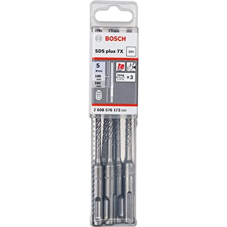 Bosch Professional 10 tlg. Hammerbohrer SDS Plus-7X (für Beton und Mauerwerk, 5 x 100 x 165 mm, Zubehör Bohrhammer) – Bild 2