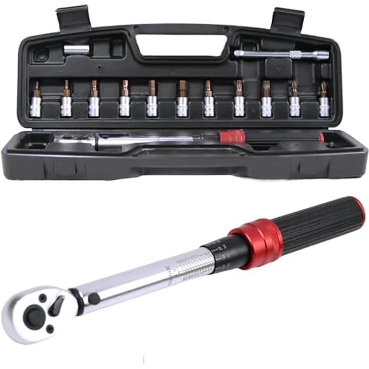 Mucola Drehmoment-Schlüssel Set 1/4" 3-25Nm, mit 72 Zähne Wende Ratschenkopf, inkl. Bits, Verlängerungsstange und Arbeitshandschuhe, ±3% Fehlergenauigkeit – Bild 2