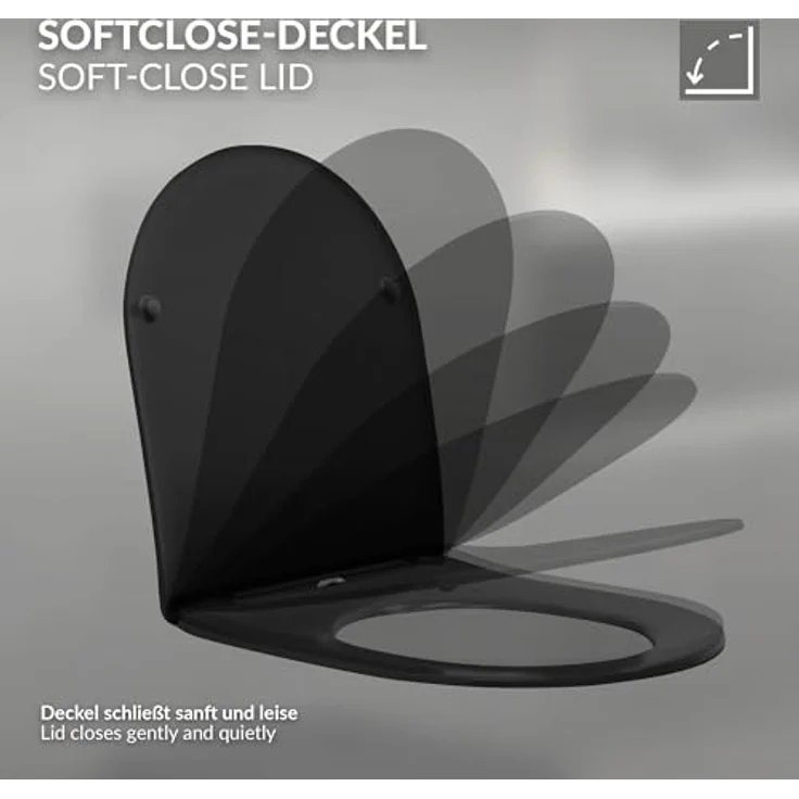 LuxeBath Wand WC Spülrandlos mit Bidet-Funktion Schwarz matt kurz 49cm, Tiefspüler Tornadospülung Keramik Hänge WC Dusch WC mit Nano Beschichtung, Kloschüssel Hängend WC-Sitz Absenkautomatik abnehmbar – Bild 3