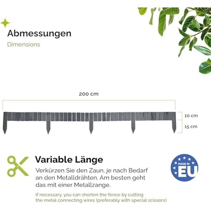 Garronda Beeteinfassung Holz Rollzaun, imprägniert, 10 cm x 200 cm, flexibler Gartenzaun in Grau für Rasenkante und Umzäunung – Bild 2