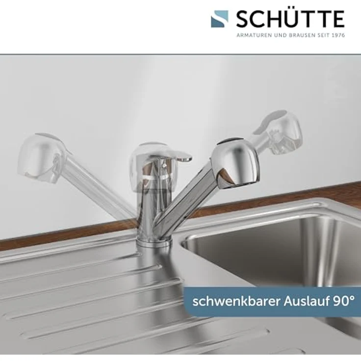 SCHÜTTE DIZIANI Niederdruck Spültischarmatur mit herausziehbarer Geschirrbrause, Einhebelmischer, 90° schwenkbar, Chrom – Bild 2