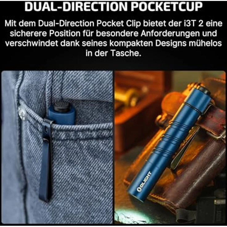 OLIGHT I3T 2 Mini Taschenlampe, 200 Lumen, kompakt, 2 Lichtmodi, IPX8 wasserdicht, Midnight Blau – Bild 5