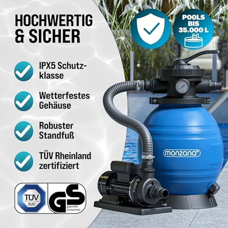 Monzana - Sandfilteranlage 9.960 L-h mit Vorfilter und XXL Tank + 700g Filterbälle Polysphere Filterwatte Filter Balls – Bild 5