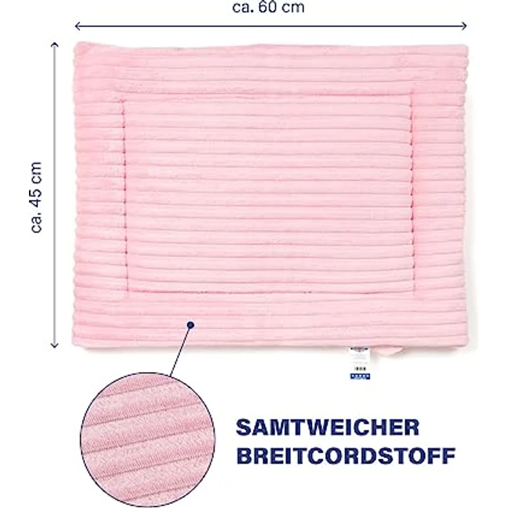 Wallace & Jones | Liegematte Cardi, Liegekissen Hundematte aus Breitcord rosa| S | ca. 60 x 45 cm kleine Hunde Mädchen – Bild 2