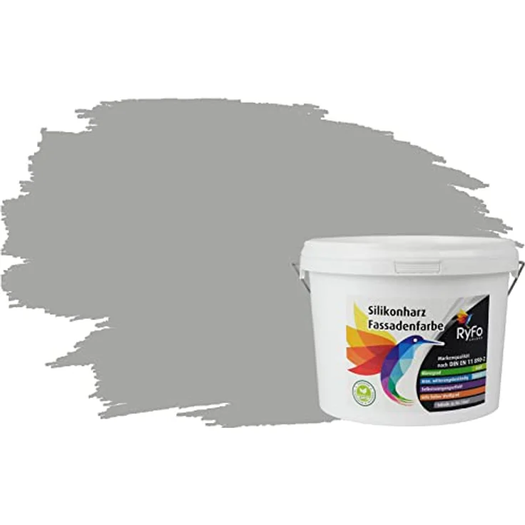 RyFo Colors Silikonharz Fassadenfarbe Lotuseffekt Trend Mausgrau 3l - bunte Fassadenfarbe, weitere Grau Farbtöne und Größen erhältlich, Deckkraft Klasse 1 – Bild 2