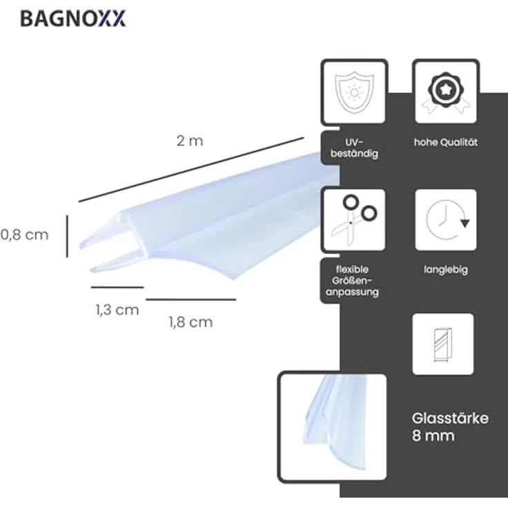 Bagnoxx Wanddichtung Dusche 2m für 8mm Glasstärke, transparente PVC-Dichtung mit einfacher Größenanpassung und hoher Strapazierfähigkeit – Bild 2