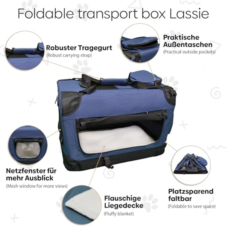 DEFACTO Hundebox Hundetransportbox faltbar & tragbar, Transportbox für Hunde, Katzen und Haustiere, Hundetasche robust Anthrazit, Transporttasche (XL, Dunkelblau) – Bild 4