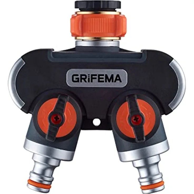 GRIFEMA 2-Wege-Verteiler, 3/4 Zoll und 1/2 Zoll Wasseranschluss Verteiler, 2 Geräte Können Gleichzeitig Verbunden Werden, Einstellbarer Wasserdurchfluss
