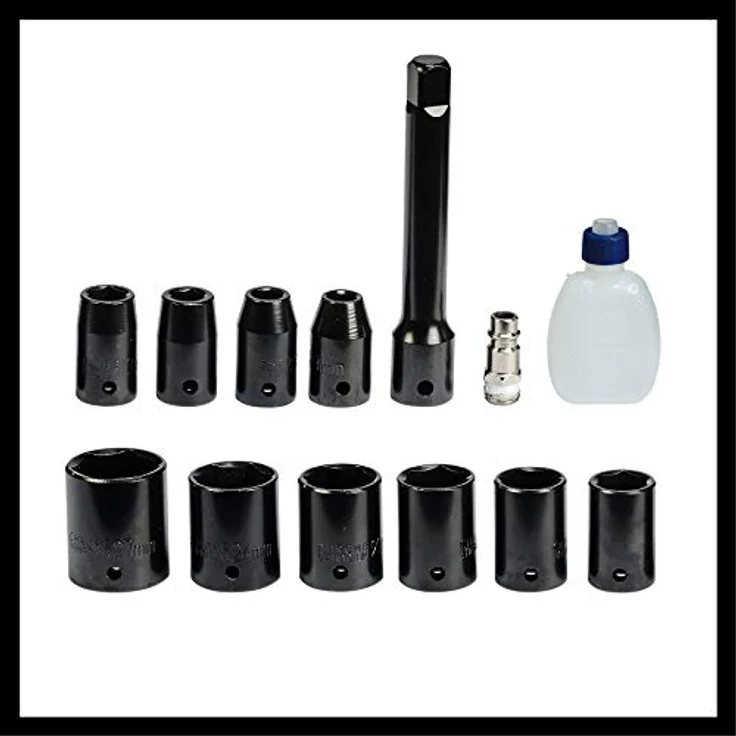 Einhell Druckluft-Schlagschrauber TC-PW 610 (max. Drehmoment 610 Nm, max. 6.3 bar, Links--Rechtslauf, 10 Stecknüsse, Ölflasche (leer), Stecknippel, Verlängerung 125 mm, Transportkoffer) – Bild 2