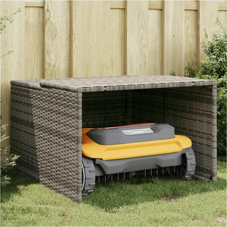 vidaXL Mähroboter-Garage Grau 86x90x5257 cm Polyrattan, Witterungsbeständig, Stabiler Rahmen – Bild 1