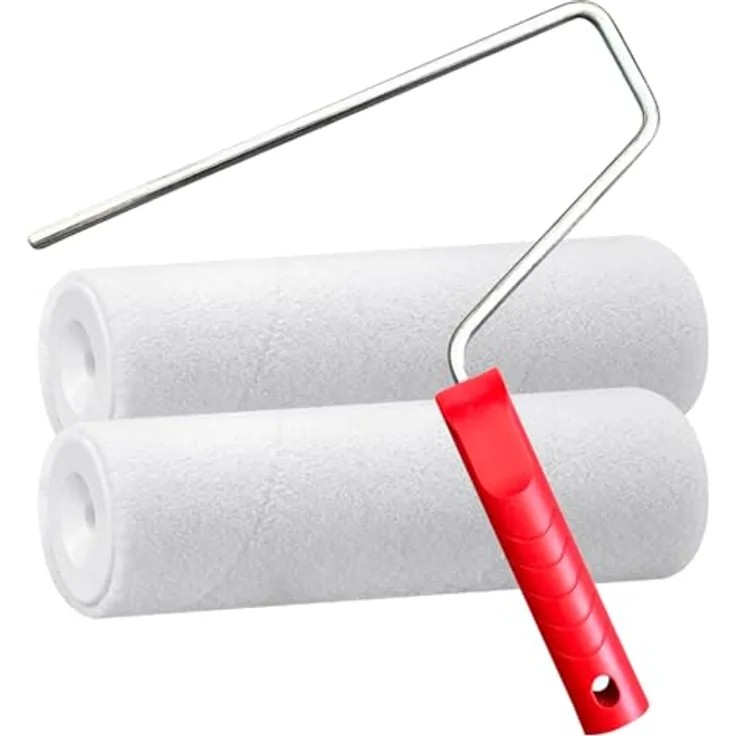 BEKATEQ Beschichtungswalze Malerrolle BE-79W, 25cm Farbrolle kurzflor 5mm für Epoxidharz, PU, Alkydharz, mit 2x Farbwalze & Farbbügel