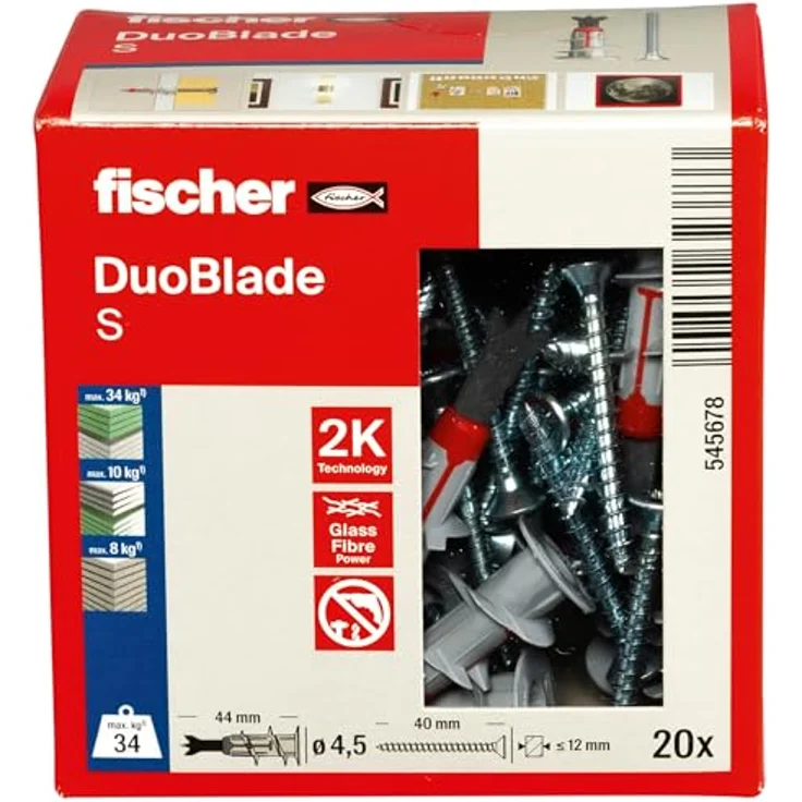 fischer DUOBLADE S, selbstbohrender Gipskartondübel mit Spanplattenschraube, starker Dübel für einfache Montage in Gipskarton- und Gipsfaserplatten, Zentrierspitze aus Metall, 20 Dübel + 20 Schrauben - Preisvergleich – Bild 2