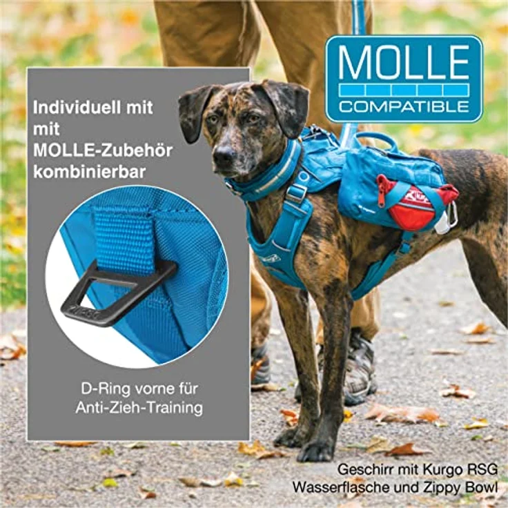 Kurgo RSG County Hundegeschirr, Verstellbare Nacken- und Brustgurte, Mit zwei Griffen und Schnellverschluss, Größe M, Blau – Bild 4