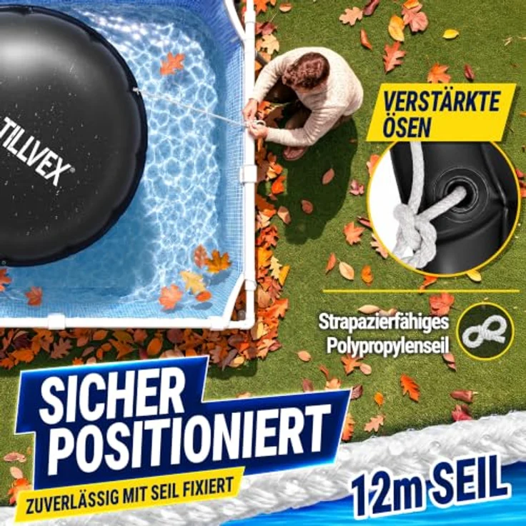 tillvex® Poolkissen Winter XXL Ø 4 m, frost- & chlorbeständig bis -20°C, mit 12m Seil & Reparaturkit, inkl. Schraubventil für Poolabdeckung – Bild 6