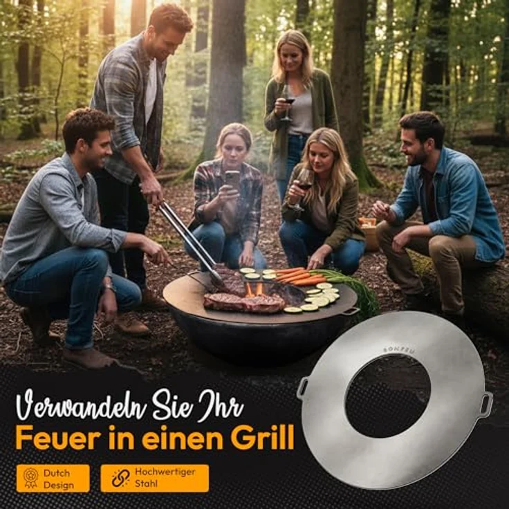 BonFeu Plancha Feuerplatte Ø120cm, 6mm Dick, Hochwertige Grillplatte aus Stahl für Feuertonne und Feuerschale – Bild 2