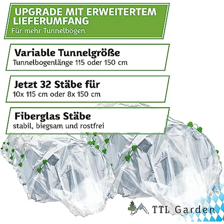 TTL Garden Folientunnel Set Flex“ mit PE Folie - Beet Tunnel Bögen Foliengewächshaus – Bild 3