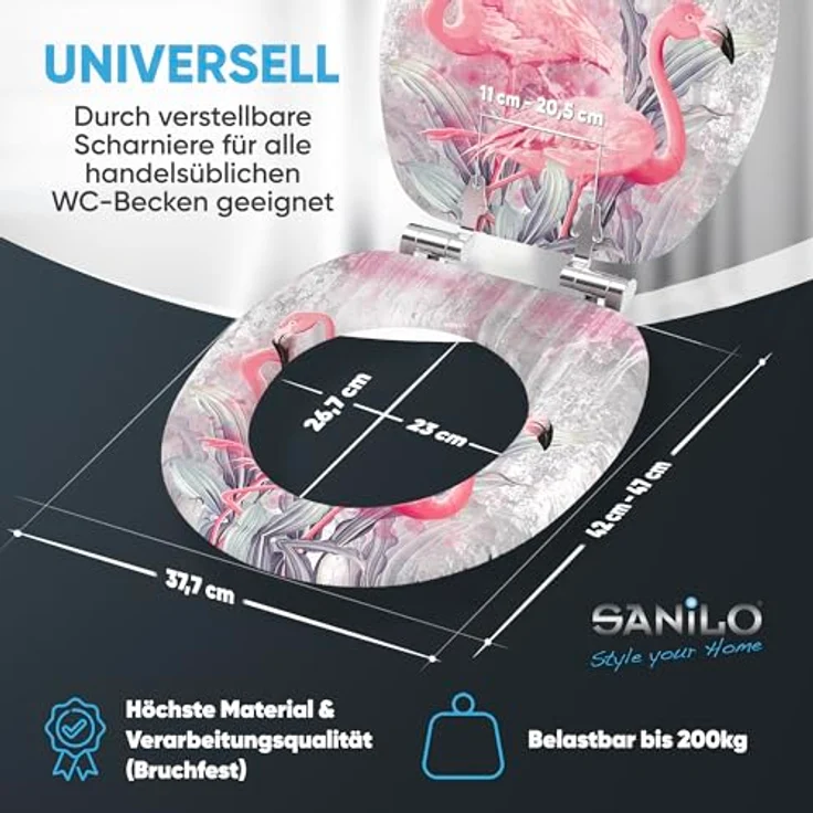 Sanilo WC Sitz Flamingo 2, Toilettendeckel aus Holz mit Absenkautomatik, antibakterieller Oberfläche, 47x37,7 cm – Bild 6