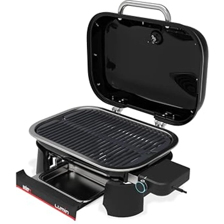 Weber Lumin Compact Elektrogrill, tragbar, 43 x 32 cm Grillfläche, bis zu 315 °C, mit Deckelthermometer, emaillierte Gusseisenroste, schwarz – Bild 2