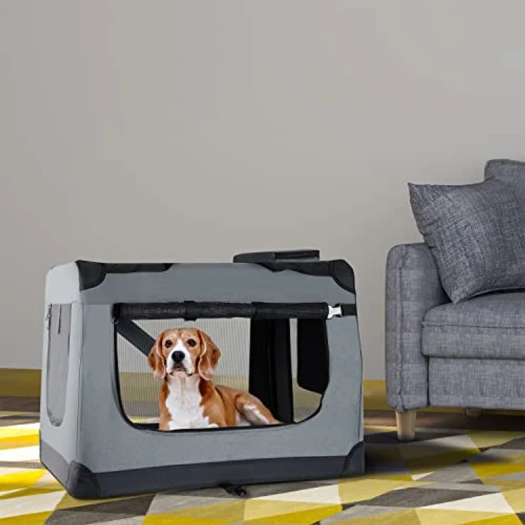 Juskys Hundetransportbox Lassie S (grau) faltbar - 34 x 50 x 36 cm - Hundetasche mit Decke, Tasche & Griffen - Stoff Transportbox für Hunde – Bild 2