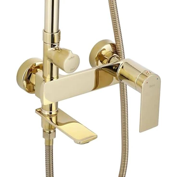 Rea Duschsystem STORM GOLD, Duschset mit Messing-Duscharmatur und Anti-Kalk Duschkopf, gold – Bild 2