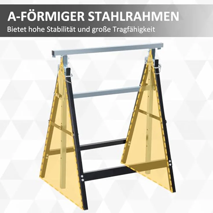 HOMCOM 2 x Gerüstbock Unterstellbock, höhenverstellbar bis 200kg, Stahl Schwarz, 68 x 58 x 80-130 cm, klappbar – Bild 4