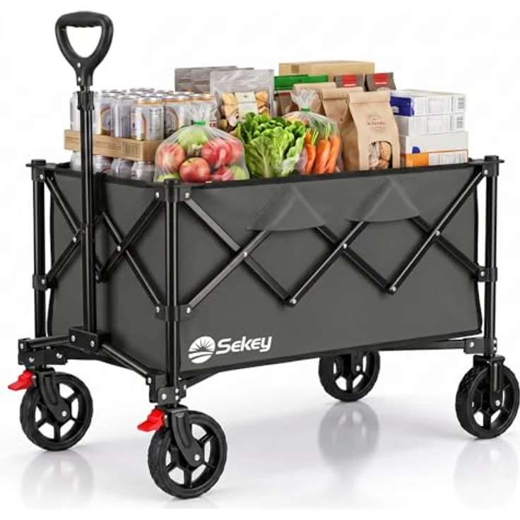 Sekey Bollerwagen XXL 4026, Faltbar mit 135L Volumen, 150KG Belastbar, Geländereifen mit Bremse, 4-Wege-Sofortaufbau, Anthrazit – Bild 1