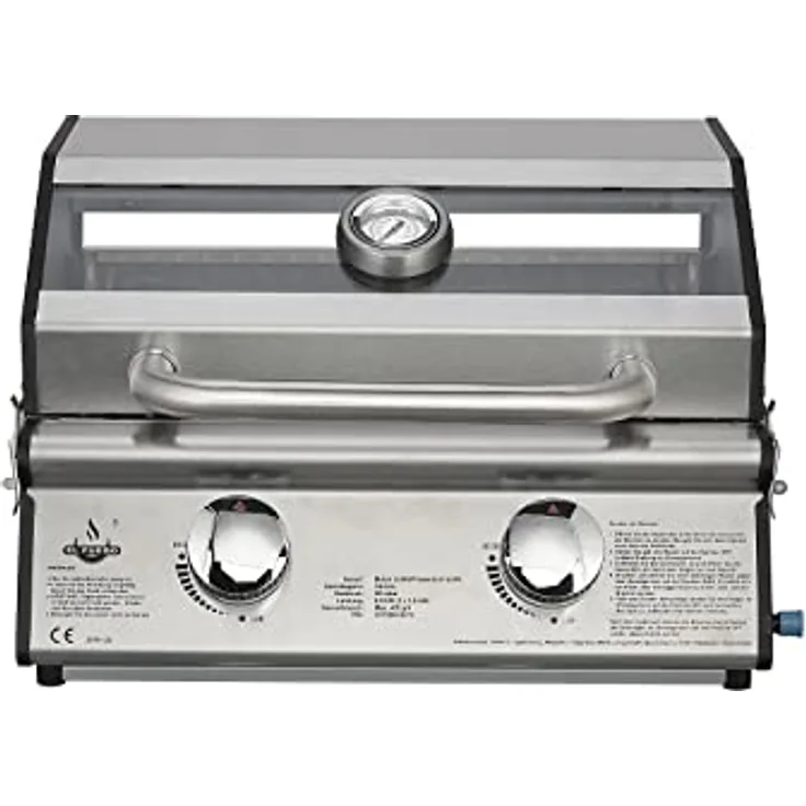 Gasgrill "JESOLO" von El Fuego® mit 2 Hochleistungs-Brennern (2x 3,0 kW), mit Sichtfenster, Grillrost & Brenner aus Edelstahl gefertigt, Tischgasgrill, Campinggrill, BBQ, AY 4411