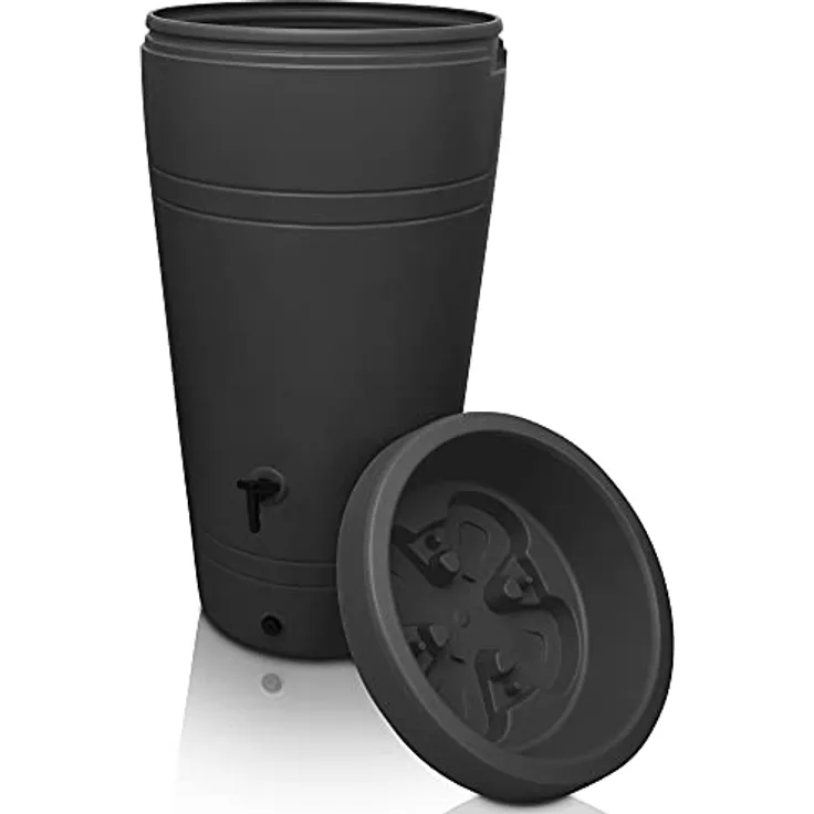 YourCasa Regentonne 230 Liter [Decore Design] frostsicher, schmal (Anthrazit) - nachhaltige Bewässerung mit Pflanzschale