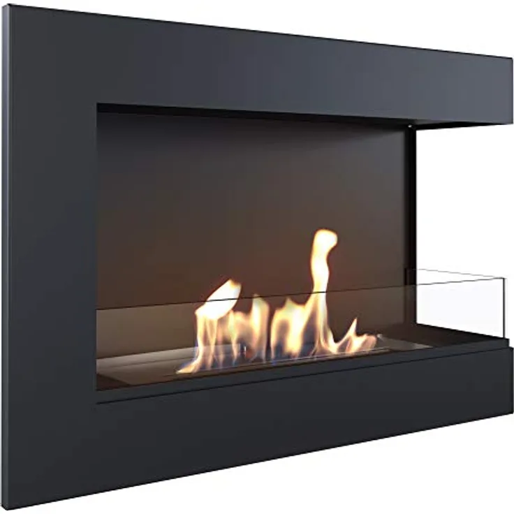 KRATKI Eckkamin Delta | Biokamin 700 x 280 mm | Wandkamin mit Verglasung 4 mm | Ideal für offene und Moderne Innenräume | TÜV - Rheinland geprüft | Offen nach rechts
