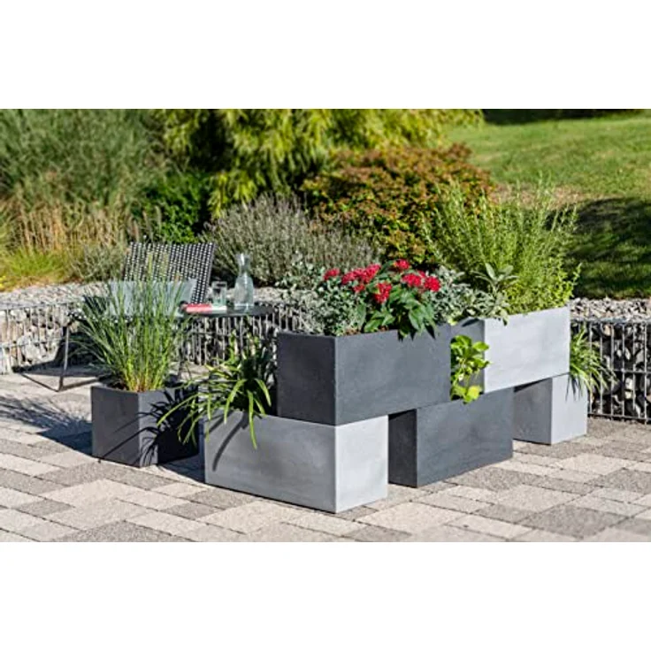 Scheurich C-Cube Long, Pflanzgefäß aus Kunststoff, Stony Black, 80 cm lang, 29 cm breit, 27 cm hoch, 38 l Vol. – Bild 2