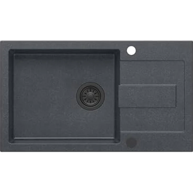 QUADRON Spülbecken Spüle Schwarz Granit CHRISTIAN 136 XL - 1 Becken Einbauspüle mit manuellem Siphon und Abtropffläche – Bild 2