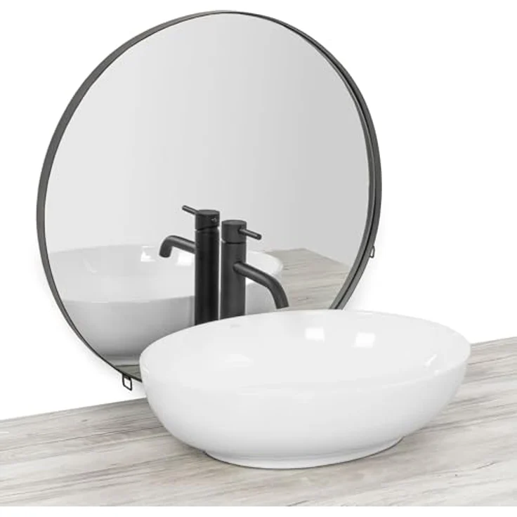 Rea Aufsatzwaschbecken Oval, Keramik Handwaschbecken in Weiß, 40x52 cm, ohne Überlauf – Bild 4