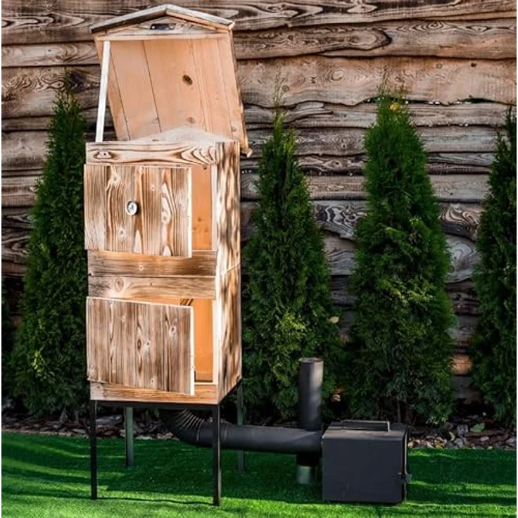 QLS Handels Räucherkammer Holz Räucherofen Zwei Kammer Garten, 50 x 50 x 120cm, skandinavische Fichte, wetterfest, für 15-20 kg Produkte – Bild 3