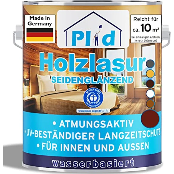 plid® Holzlasur Innen & Aussen Palisander 0,75L - Holzschutzlasur Außen mit UV beständigem Langzeitschutz- Grundierung Holz Außen - Holzschutzgel - Holz Lasur atmungsaktiv - Made in Germany – Bild 1