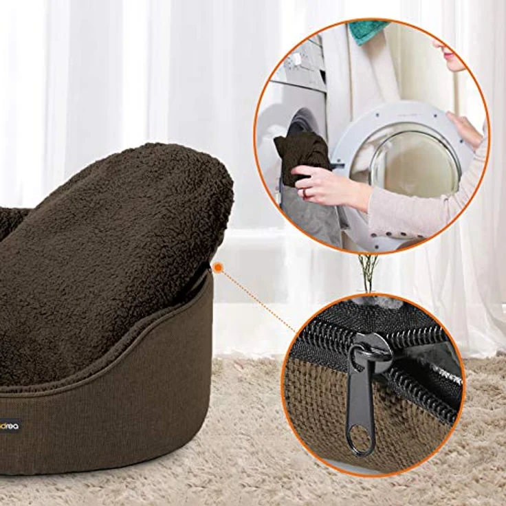 Feandrea Hundebett, Hundekorb, Wendekissen, 73 x 60 x 27 cm, braun - Rundum-Sicher-Wohlfühlgefühl, abnehmbares Wendekissen, maschinenwaschbare Kissenhülle, Anti-Rutsch-Noppen – Bild 4
