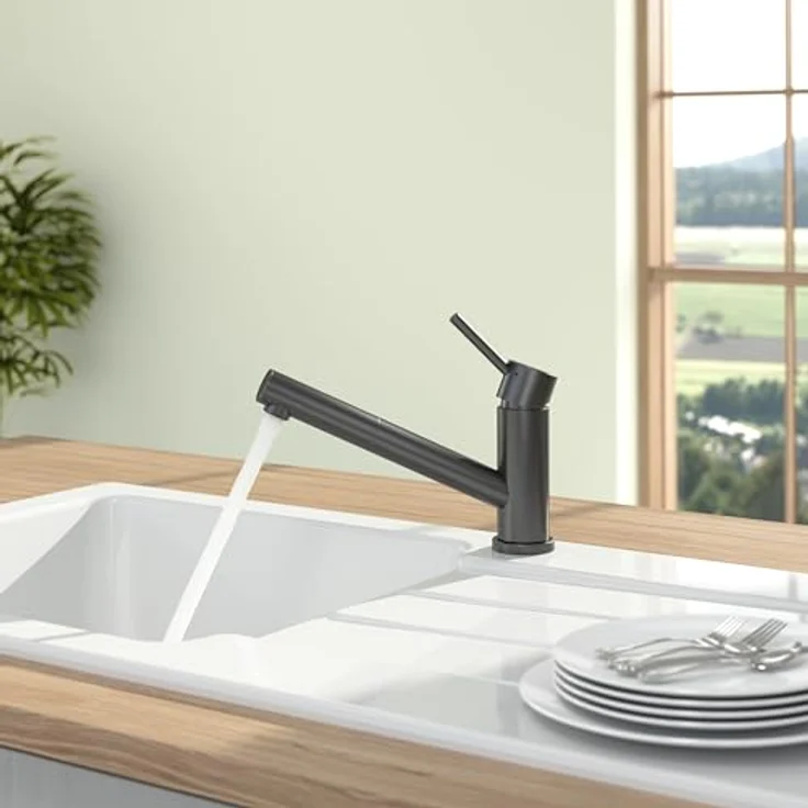 Villeroy & Boch Como Shower Küchenarmatur, Hochdruck, ausziehbare Brause, 120° Schwenkbereich, Anthracite – Bild 2
