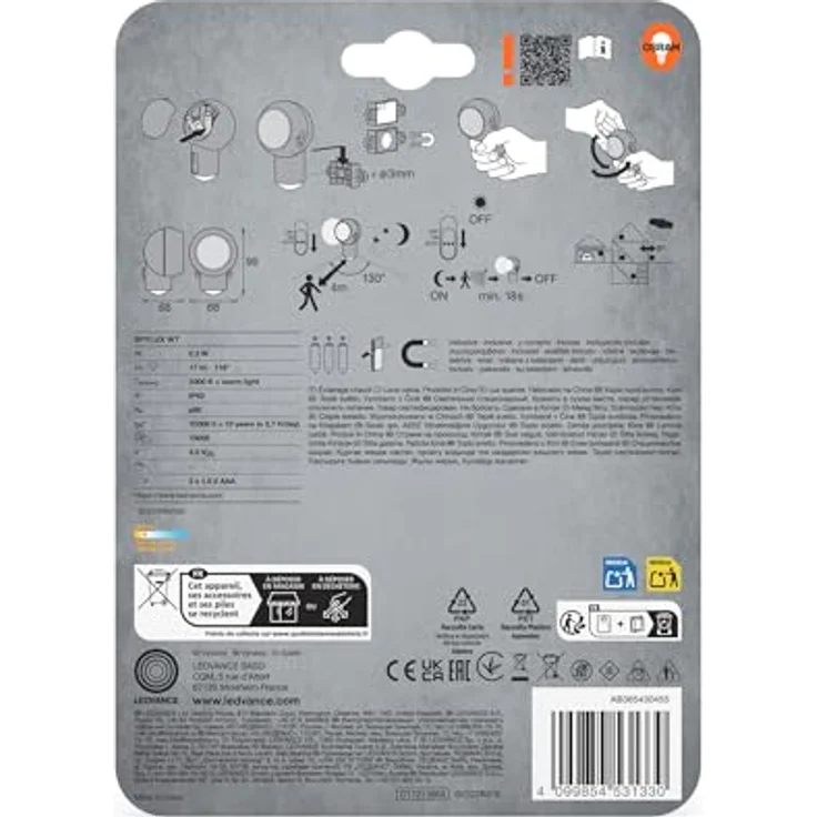OSRAM LED-Nachtlicht mit Bewegungsmelder, batteriebetrieben, 3000K warmweiß, IP43 spritzwassergeschützt, inkl. Batterien und Magnethalterung – Bild 3