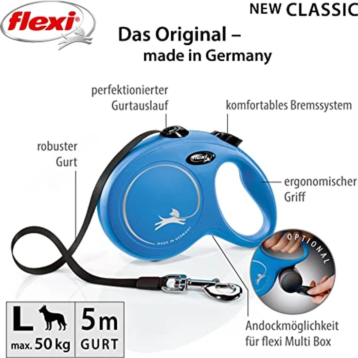 flexi New CLASSIC Gurt-Rollleine blau L – 5m – Bild 2