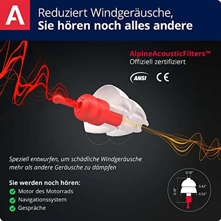 Alpine MotoSafe Pro Gehörschutz Ohrstöpsel Renn- und Touringstöpsel - Verhindern Gehörschäden vom Motorradfahren - Verkehr noch hörbar - Bequemes hypoallergenes Material - Wiederverwendbar – Bild 3
