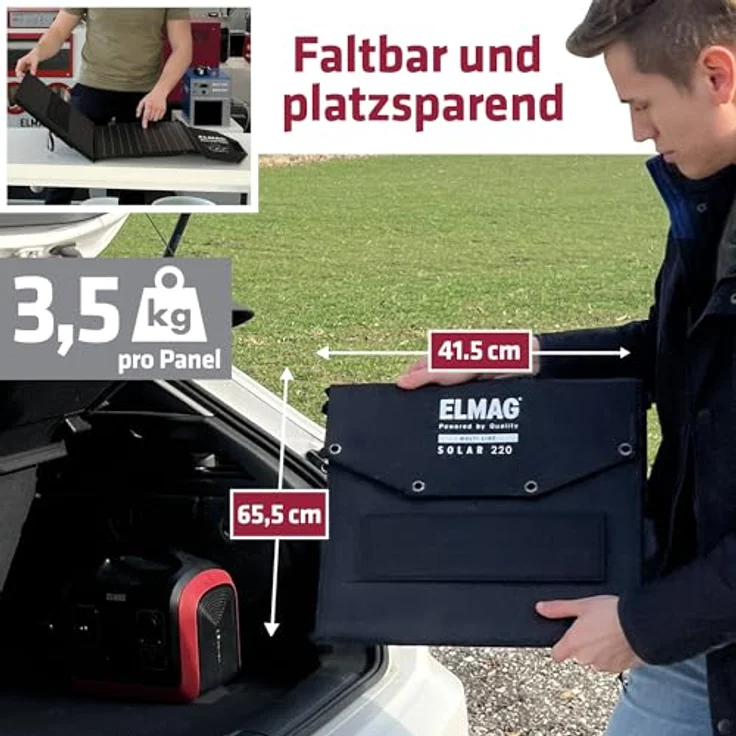 Elmag Faltbares Solarpanel SOLAR 100 DUO, monokristallin, 2x100Wp, kompaktes Design mit integrierten Stützfüßen und Befestigungsösen – Bild 4