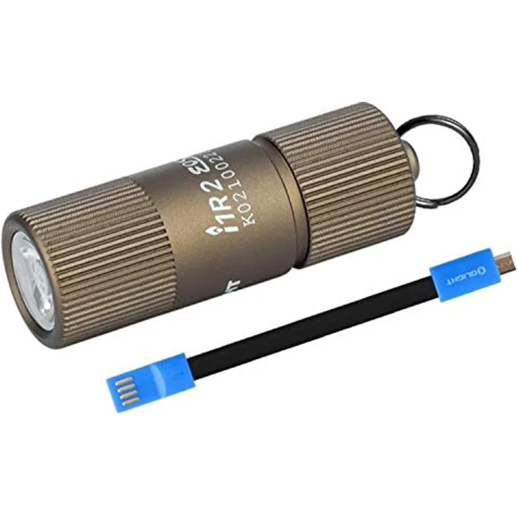 OLIGHT I1R II Mini LED Taschenlampe, Schlüsselanhänger mit 150 Lumen, wasserdicht IPX8, wiederaufladbar, Desert Tan – Bild 1