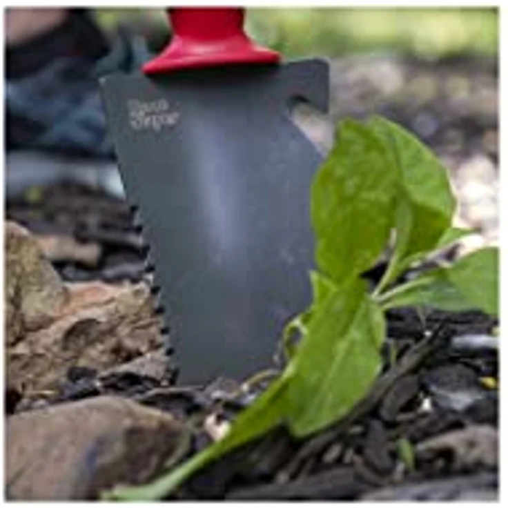 Root Slayer® Blumenkelle Radius Handschaufel, V Klinge mit Zähnen zum Wurzelschneiden, multifunktional aus Kohlenstoffstahl, mit Nylonholster, 32,5 cm – Bild 7