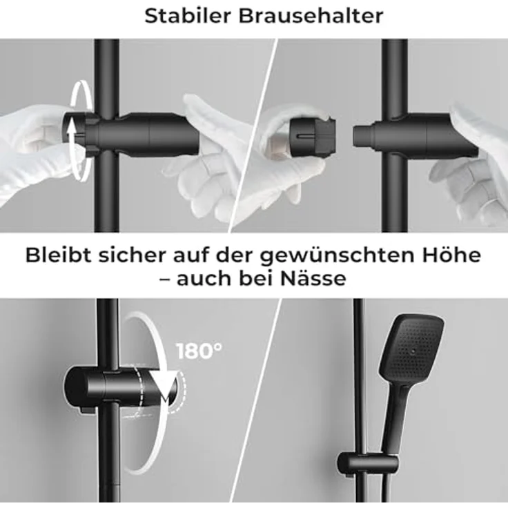 Görbach Duschset Edelstahl Duschstange mit Duschkopfhalterung, 100cm schwarz, feuchtigkeits- und rostbeständig, flexible Montage, höhenverstellbar – Bild 5