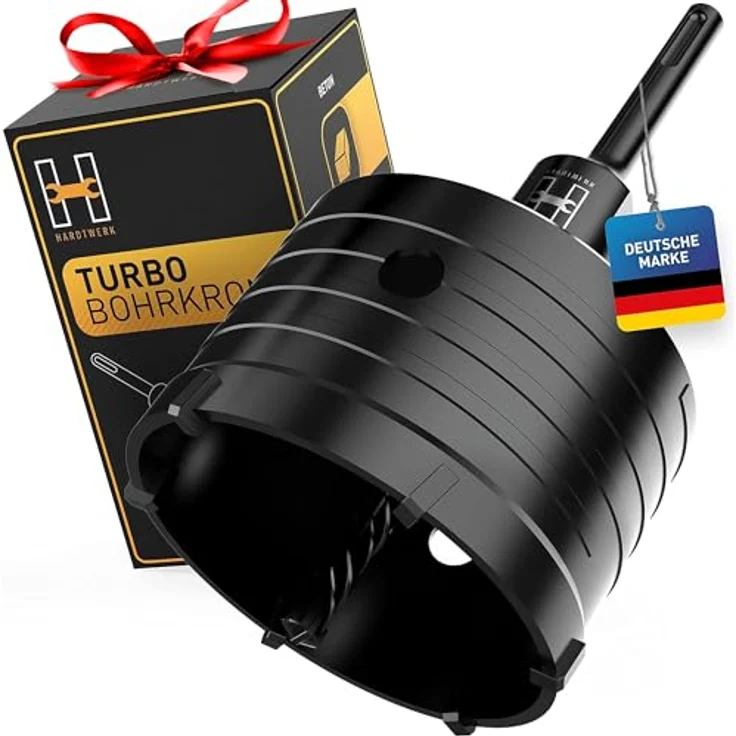 HARDTWERK Turbo Bohrkrone 82mm SDS Plus, Dosenbohrer hammerschlagfest mit XXL-Hartmetallzähnen für Mauerwerk, Beton und Trockenbau – Bild 1