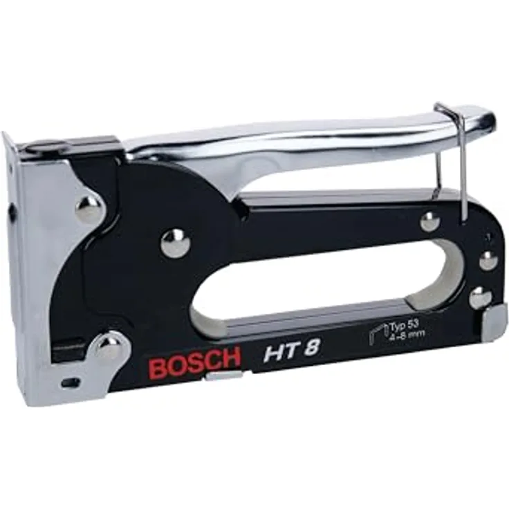 Bosch Professional Elektro-Tacker HT 8, Handtacker - im Karton, Allround-Nutzung, robuste Ganzstahlausführung - gepolsterte Griffmulde - passender Klammertyp 53, in schwarz
