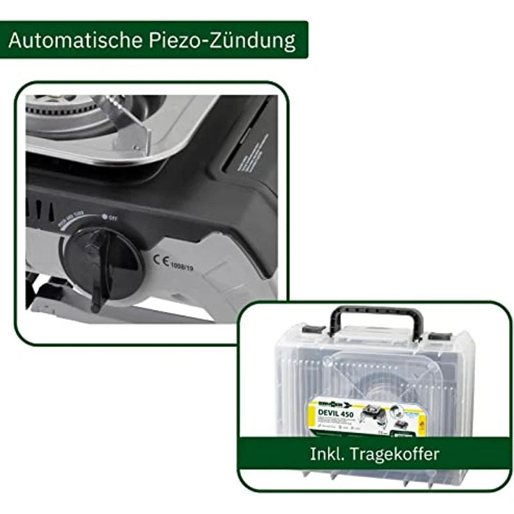 Brunner Campingkocher, tragbarer Gaskocher mit klappbaren Beinen, 2,4 kW Leistung, inkl. Kunststofftransportbox, Edelstahl-Rost – Bild 5