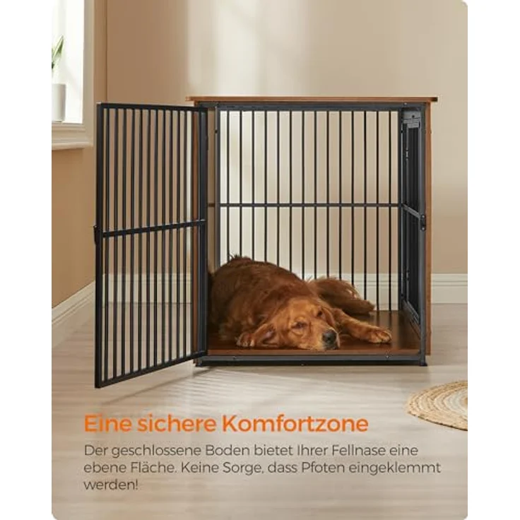 Feandrea Hundekäfig Möbel, Beistelltisch, Moderne Hundehütte Indoor für Hunde bis zu 37 kg, vintagebraun, geschlossener Boden, 2 Türen – Bild 4